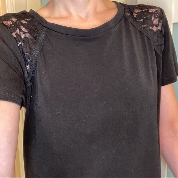 Express Tops - Express lace side mesh panel top, black, size S